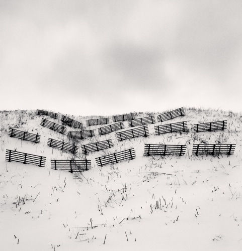 Michael Kenna Twenty Fences, Obira, Hokkaido, Japan., 2004 Gelatin Silver Print Image 8 x 8, Matted 20" x 16" Edition of 45