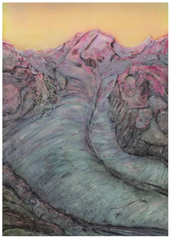 Andriu Deplazes, Gipfel glühen, Gletscher schmilzt (Peaks glowing, glacier melting), 2025