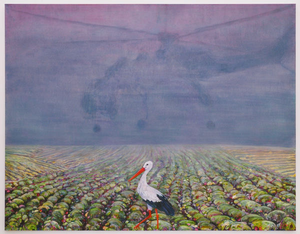 Andriu Deplazes, Storch vor Drohne in diffusem Licht (Stork in front of drone in scattered light), 2021