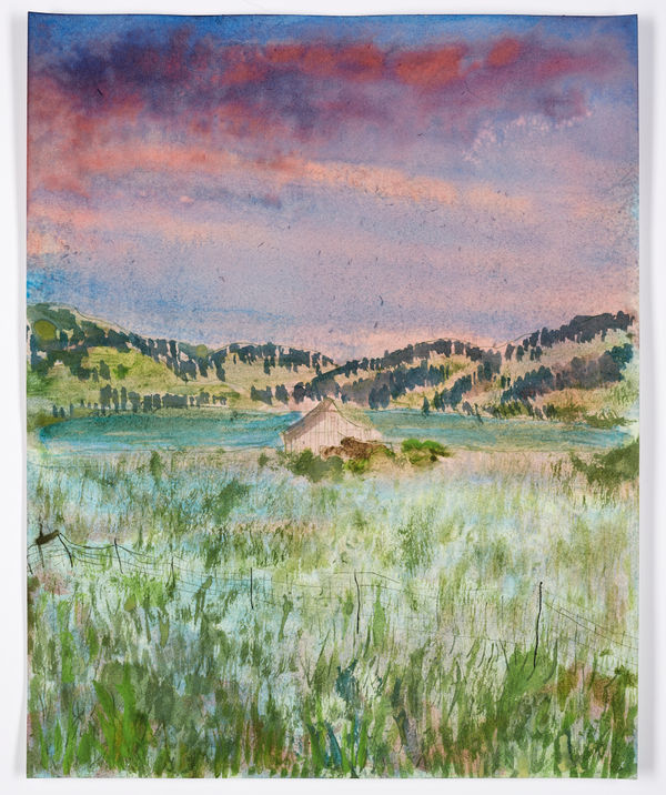 Andriu Deplazes, Geteiltes Feld am See (Divided field by the lake), 2023