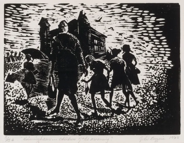 John Biggers Birmingham…Children of the Morning, 1964 Linoleum cut on paper 9 x 12 in. 22.9 x 30.5 cm 5 of 15B