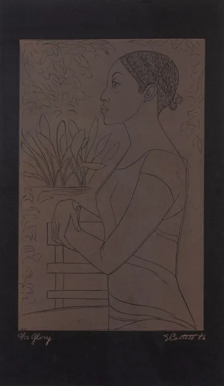 Elizabeth Catlett Glory, 1986 Linoleum cut on black paper 14 1/4 x 9 in. 36.2 x 22.9 cm 12 of 12