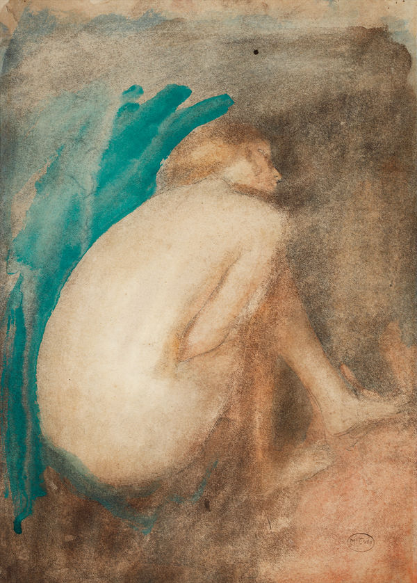 Ambrose McEvoy Watercolour and pencil on paper Sketch of a Woman in blue and black c. 1914 currently for sale at Philip mould & company