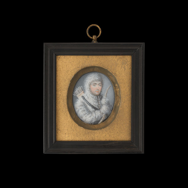 French-Canadian School, An Inuk or European Man, wearing fur parka with hood, a bow in his hand and a quiver with arrows on his back, 1800-20