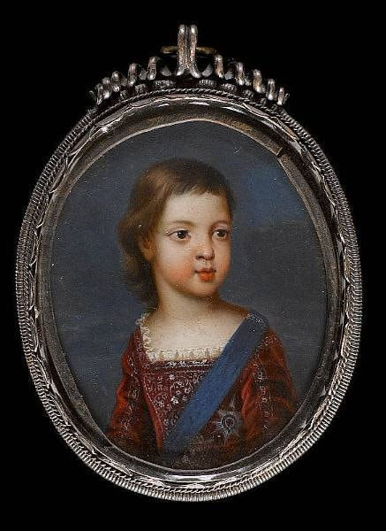 French School, Portrait Miniature of James Francis Edward Stuart (1688-1766), 'The Old Pretender', as a child, c. 1692