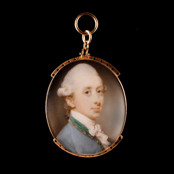 Jeremiah Meyer RA, A Gentleman wearing a light blue coat with a cravat, powdered wig, c. 1775