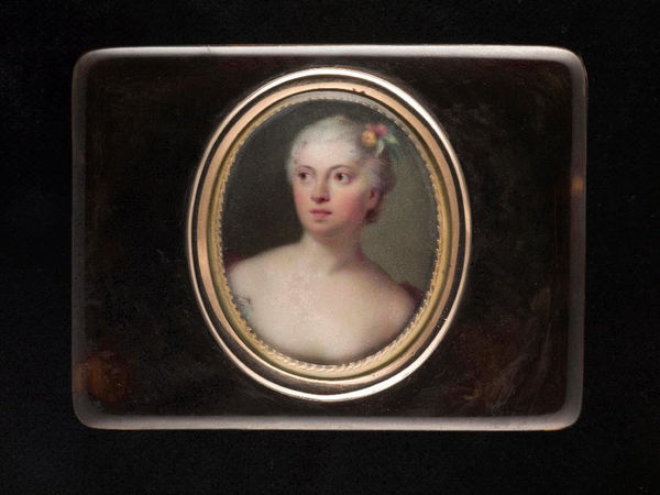 French School, A Noblewoman, wearing pink robes, fresh flowers in her powdered hair, c. 1790