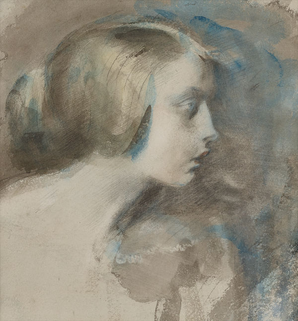 Ambrose McEvoy watercolour and pencil on paper portrait of Helen in 1923 currently for sale at Philip mould & company
