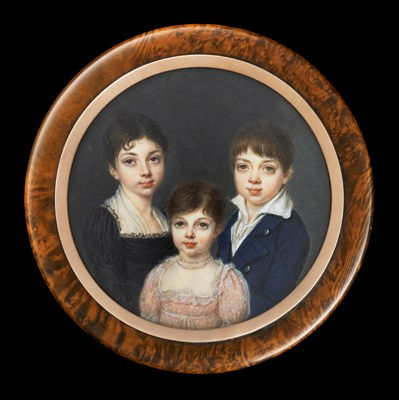Mlle Jeanne-Philiberte Ledoux, Portrait Miniature of three children, two girls and a boy, 1808
