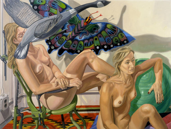 Philip Pearlstein, Two Nudes with Flying Goose, Butterfly & Examination Chair, 2007