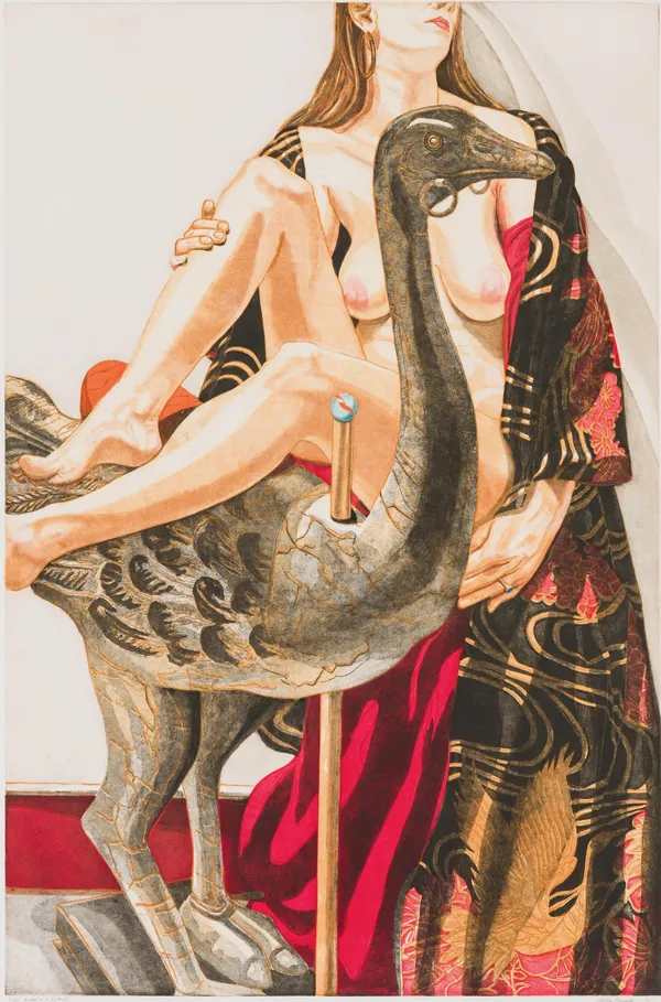 Philip Pearlstein, Model with Kimono and Ostrich, 1995