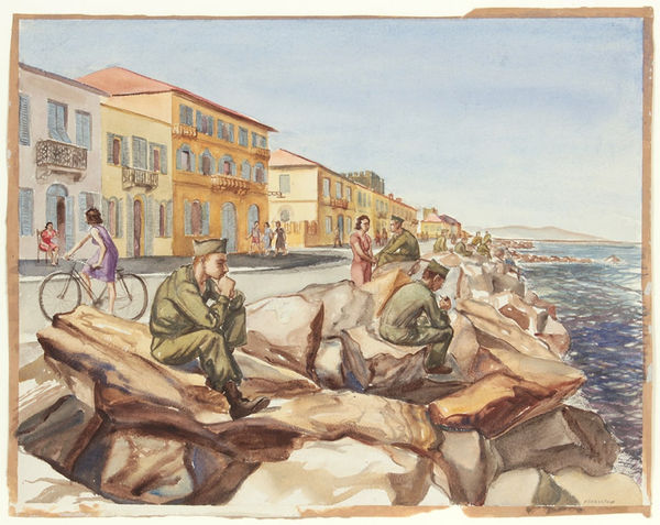 Philip Pearlstein, GI's at Marina di Pisa Breakwater, 1946