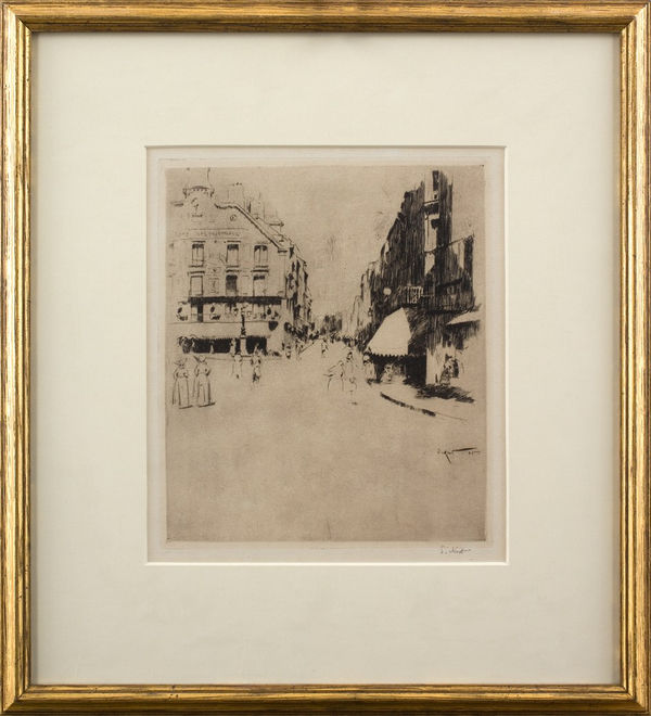 Caf&eacute; des Tribuneaux, Dieppe, 1885 Etching and drypoint on laid paper Plate: 24.5 x 21.1 cm / 9 5/8 x 8 1/4 in Sheet: 35 x 29.2 cm / 13 3/4 x 11 1/2 in First state (of three); Unique proof Sold