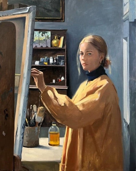 Daisy Sims Hilditch Self Portrait in Yellow Smock, 2022 Oil on linen 80 x 65 cm 31 1/2 x 25 5/8 in