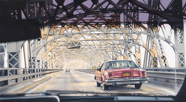 Denis Ryan Queensborough Bridge Acrylic on paper 48 x 68 cm framed 30 x 54 cm