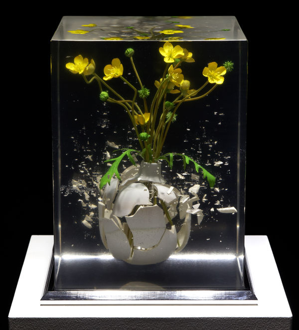 Tom Martin The Time Is Now VII, 2020 resin, ceramic, artificial flowers and stainless steel. 29 x 23.5 x 23.5 x cm