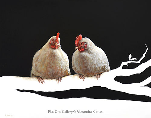 Alexandra Klimas Miep the Chicken and Lellebel the Chicken Oil on canvas 80 x 100 cm