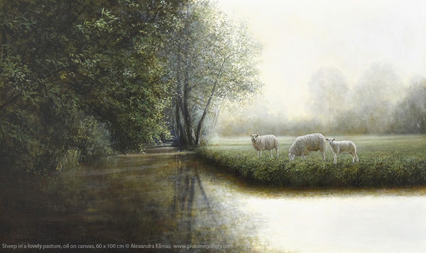 Alexandra Klimas Sheep in a Lovely Pasture Oil on canvas 60 x 100 cm