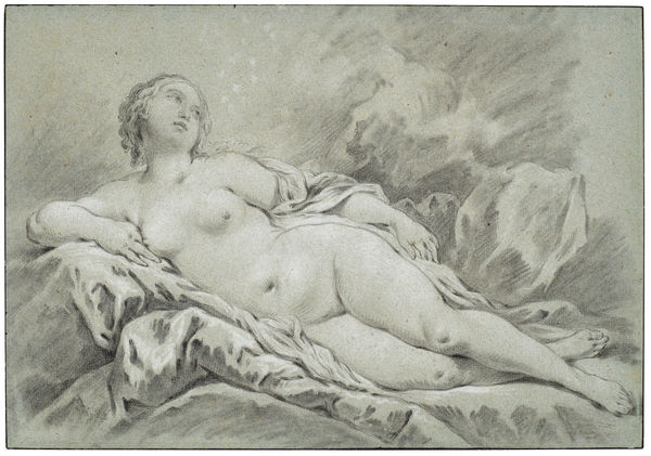 Pierre-Charles Le Mettay (1726-1759), Reclining female nude with her legs out and looking up to the right