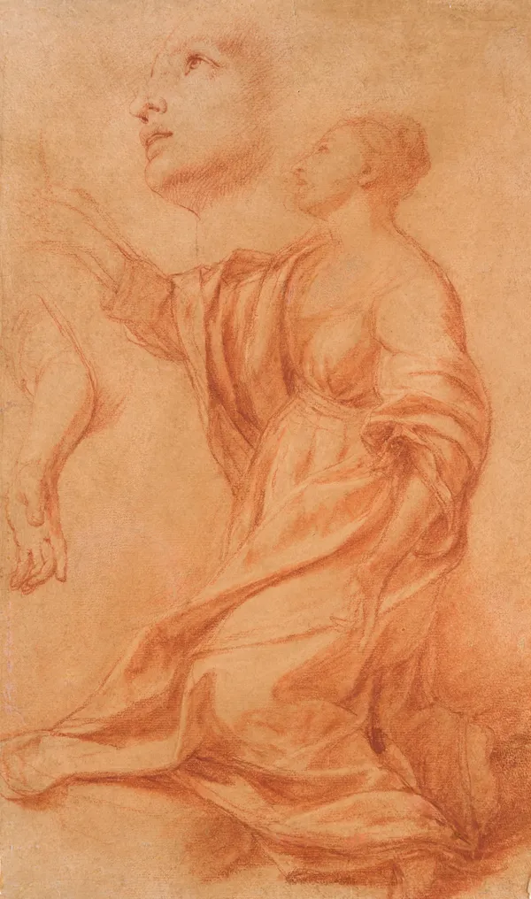 Studio of Carlo Maratti (or Maratta) (Camerano 1625 – Rome 1713), Studies of a kneeling female figure, an arm, a hand, and a head in profile, c. 1700