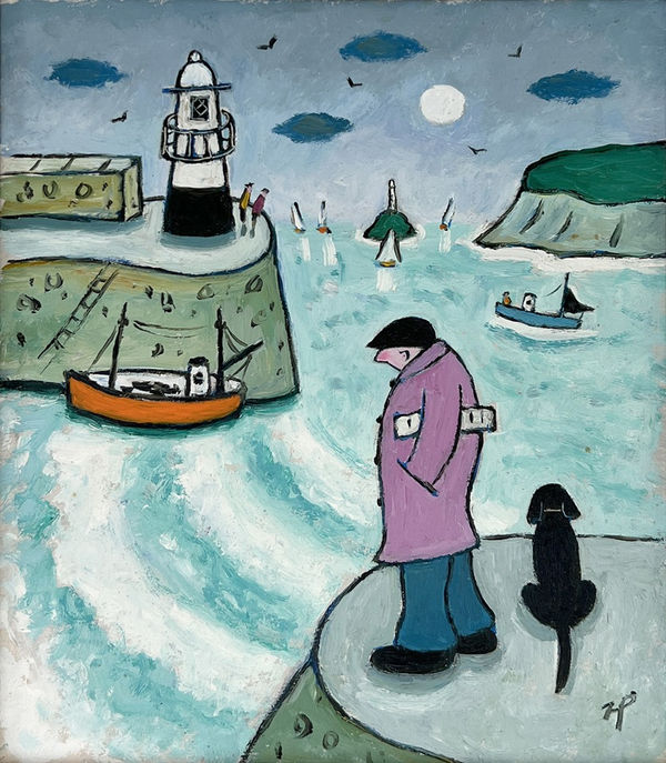 Joan Gillchrest 1918–2008St Ives Harbour Mouth initialled ‘JG’ recto, titled and signed label verso oil on board board size: h 20.5 x w 18 cm framed size: h 28 x w 26 cm