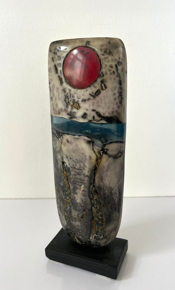 Peter Hayes, Tall Raku Bow with Red Disc, 2022
