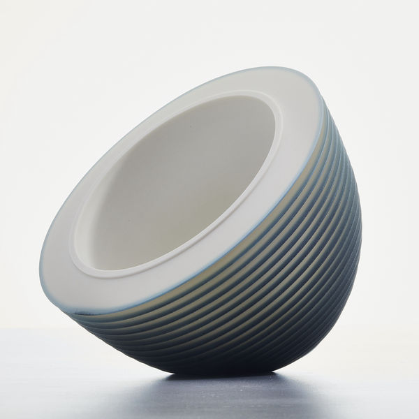 Nicholas Lees Medium Teal Floating Bowl, 2021 thrown and lathed Parian porcelain, soluble cobalt, soluble copper h. 16.5 cm x dia. 18 cm