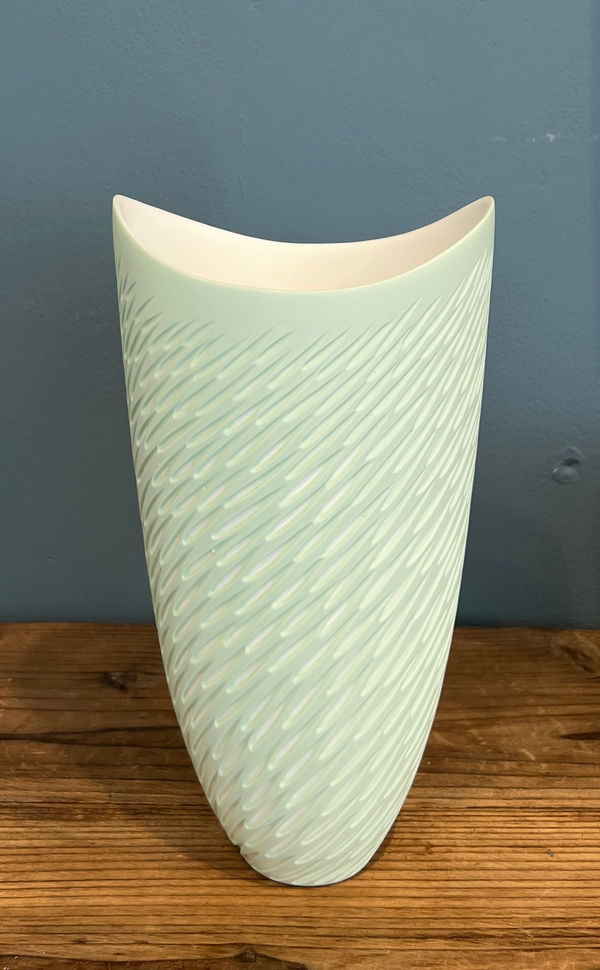 Sasha Wardell b. 1956Green 'Shoal' Vase, 2024 signed to base bone china h. 24 x w. 13.5 x d. 12 cm
