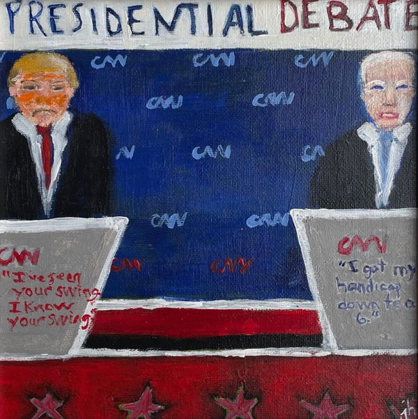 June Hughes, Awkward II: “I got my handicap down to a 6.”“I’ve seen your swing. I know your swing.” , 2024