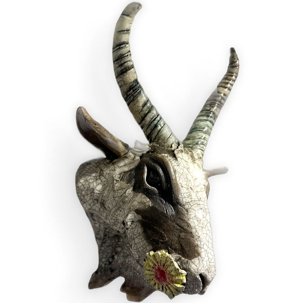 R & B Ceramics, Goat Head with Flower, 2025