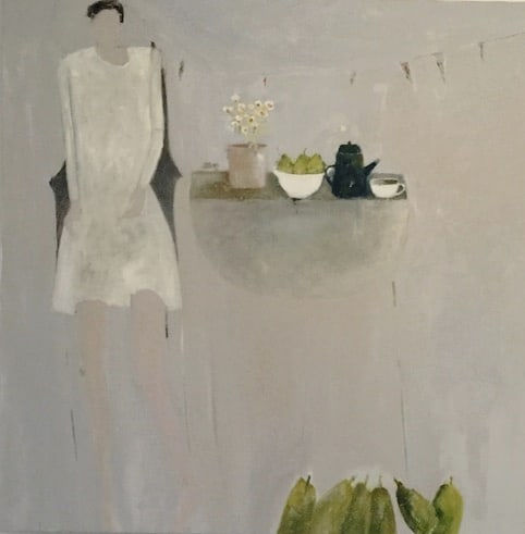 Marilyn Browning, Girl with white flowers and pears, 2023