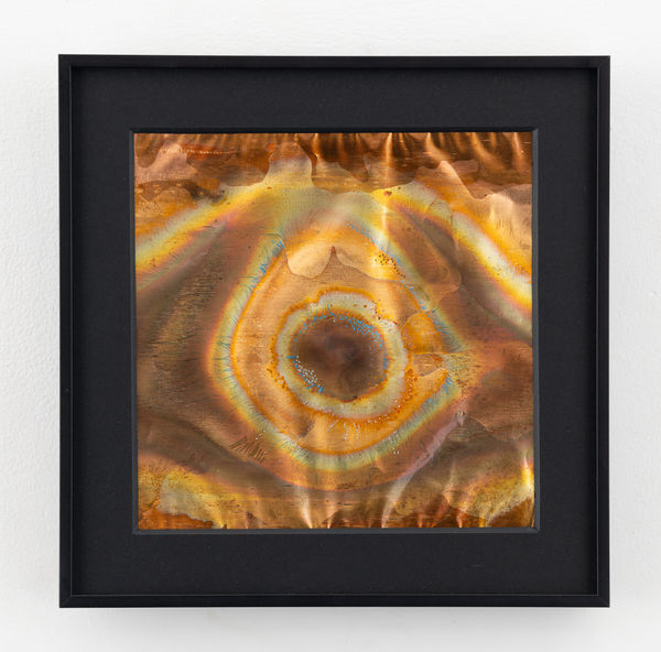 Rohini Devasher Sol Drawing 29, 2023 Fumage, flame, metal marker, glass marker, acid and gas burner on copperleaf 6 x 6 inches