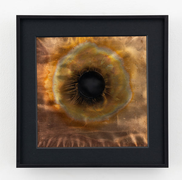 Rohini Devasher Sol Drawing 31, 2023 Fumage, flame, metal marker, glass marker, acid and gas burner on copperleaf 6 x 6 inches