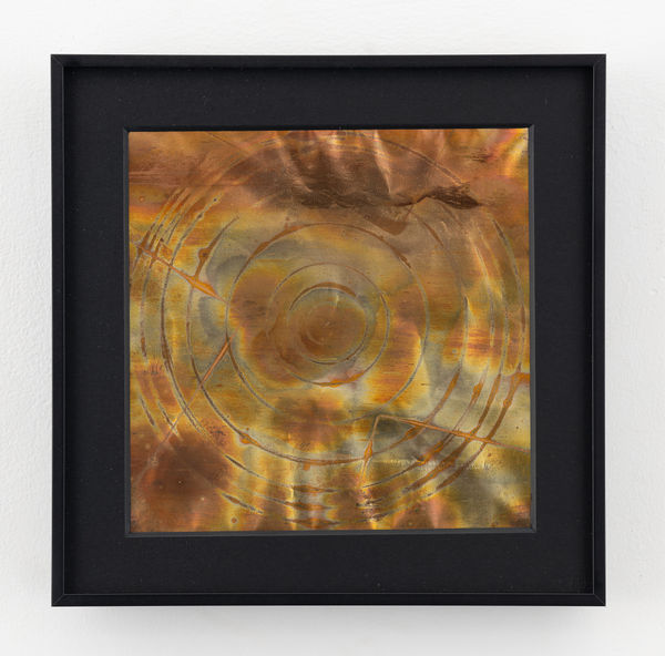 Rohini Devasher Sol Drawing 46, 2023 Fumage, flame, metal marker, glass marker, acid and gas burner on copperleaf 6 x 6 inches