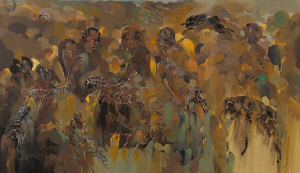 Amitesh Shrivastava Weavers Family I, 2019 Acrylic on canvas 48 x 84 inches