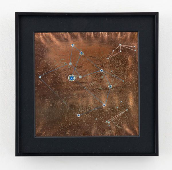 Rohini Devasher Sol Drawing 32, 2023 Fumage, flame, metal marker, glass marker, acid and gas burner on copperleaf 6 x 6 inches