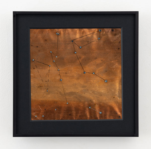 Rohini Devasher Sol Drawing 51, 2023 Fumage, flame, metal marker, glass marker, acid and gas burner on copperleaf 6 x 6 inches