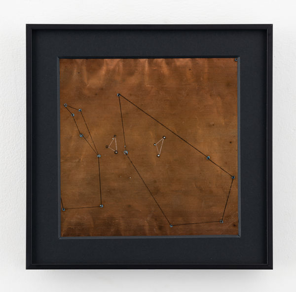 Rohini Devasher Sol Drawing 34, 2023 Fumage, flame, metal marker, glass marker, acid and gas burner on copperleaf 6 x 6 inches