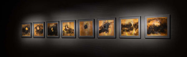 Rohini Devasher Shadow Portrait, set of 8, 2024 Fumage, flame, and gas burner on 22 gauge copperplate 12 x 16 inches each