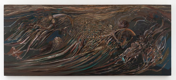 Amitesh Shrivastava Folding Talk, 2021 Acrylic On Canvas 36 x 84 inches