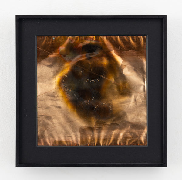 Rohini Devasher Sol Drawing 16, 2023 Fumage, flame, metal marker, glass marker, acid and gas burner on copperleaf 6 x 6 inches