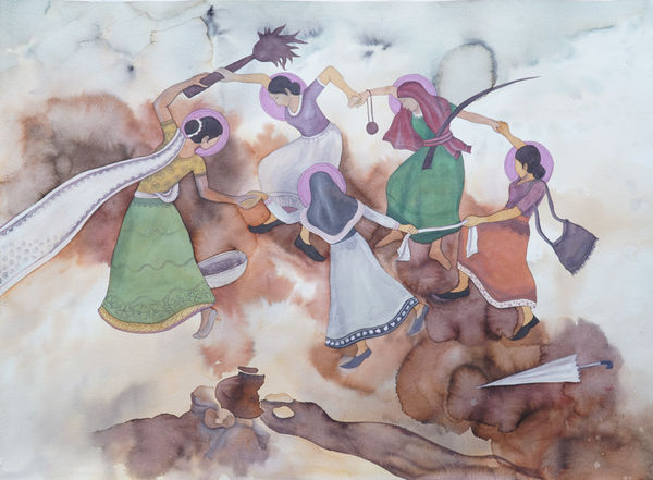 Ohida Khandakar Dancing with Defiance, 2024 watercolor on paper 21 x 30 inches