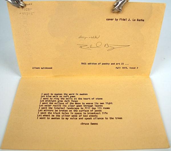 Silent Quicksand, Spring 1972, Issue 2, and Fall 1973, Issue 3. Issue 3 title page.