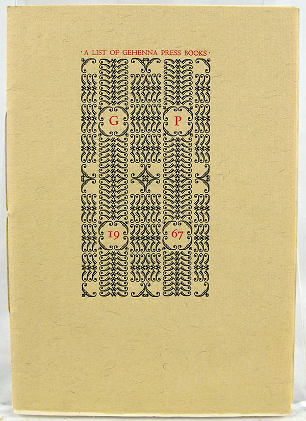 A List of Gehenna Press Books. Front cover