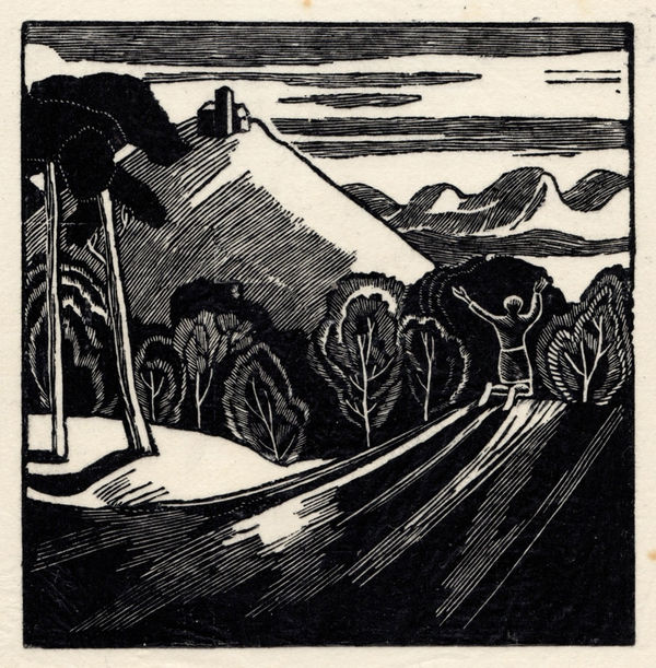 "Ecstatic Figure in Landscape" by Arthur Gaskin.