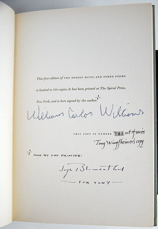 The Desert Music and Other Poems by William Carlos Williams. Colophon