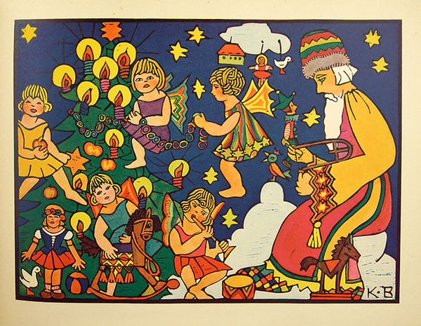 Ein Frohes Jahr by Käthe Berl. Interior page with children and Father Christmas