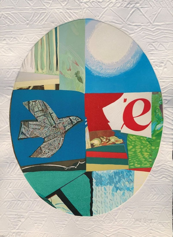 Max Papart, Abstract Oval Composition with Birds and Other Images, 1982