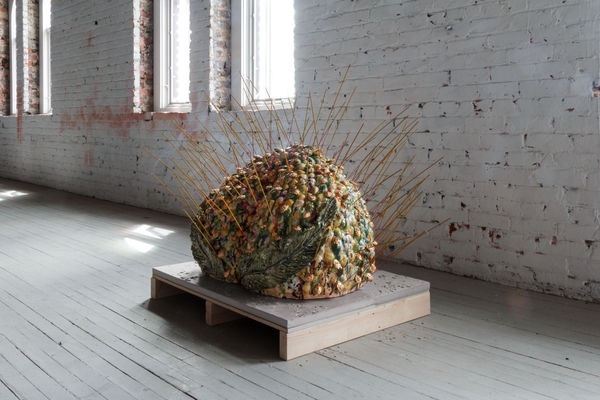 Cathy Lu, Peach with Peach Pits and Joss Sticks, 2022