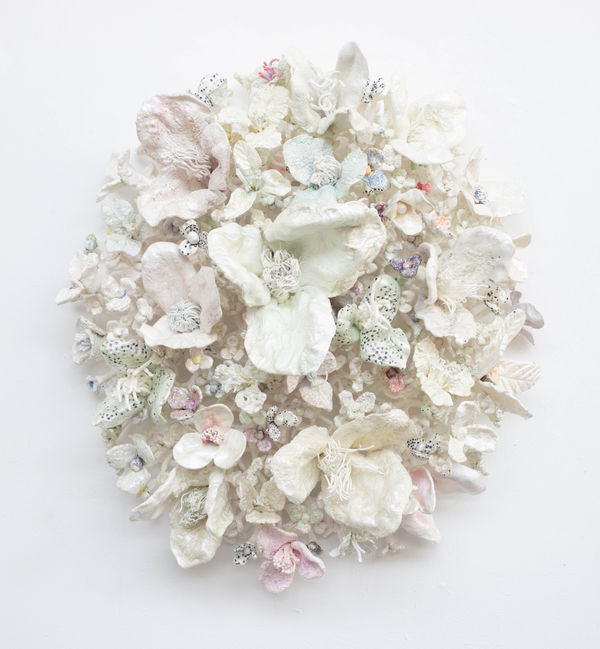 Stefan Gross - 'Flower Bonanza' white on white